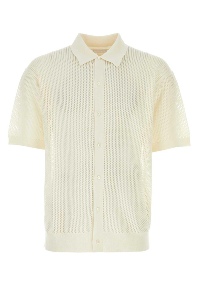 Prada Short-sleeved Collared Cardigan In Bianco