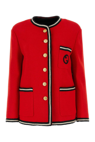 Gucci Gg Embroidered Wool-blend Tweed Jacket In Red