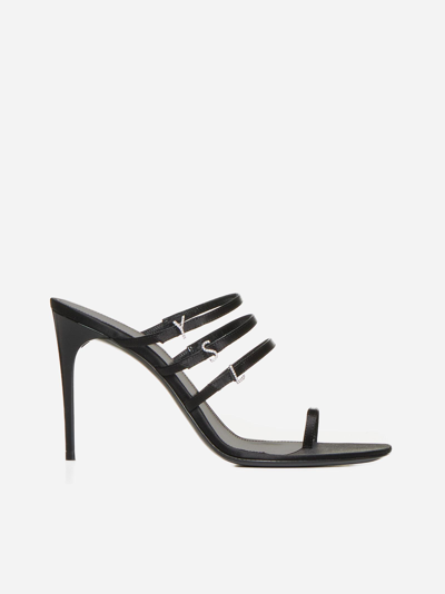 Saint Laurent Black Silk Stiletto Heel Sandals