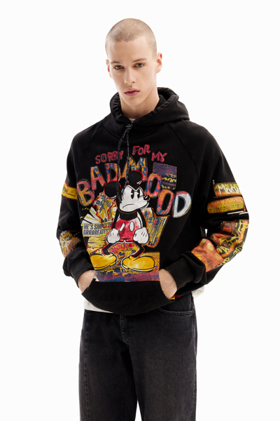 Desigual Patchwork Mickey Mouse Hoodie In Black