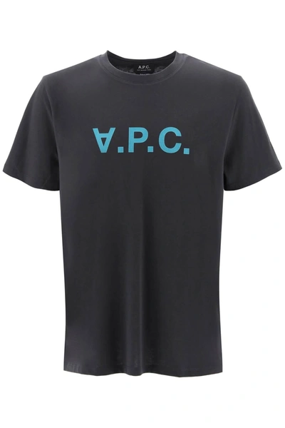 A.p.c. Flocked Vpc Logo T-shirt In Grey