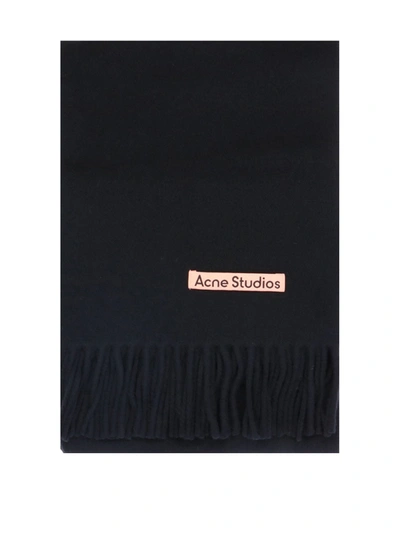 Acne Studios Logo Label Fringe Scarf In Black