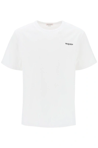 Alexander Mcqueen Embroidered-logo Cotton T-shirt In White