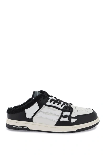 Amiri Skel Top Low White And Black Sneakers With Skeleton Patch In Leather Man In Multi