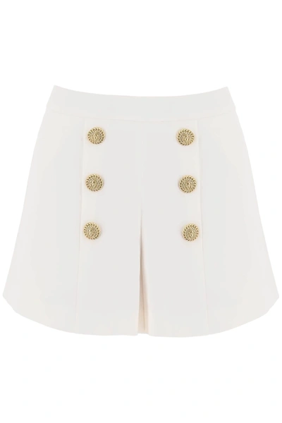 Balmain Crepe Shorts With Embossed Buttons In White