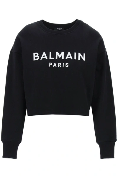 Balmain Paris Cotton Sweatshirt In Nero