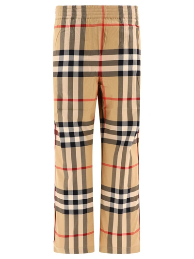 Burberry Check Cotton Twill Trousers In Beige