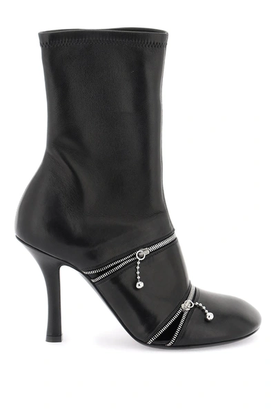 Burberry Leather Peep Ankle Boots In Black