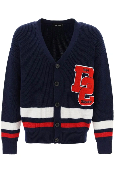 Dsquared2 Logo-appliqué Wool Cardigan In Navy