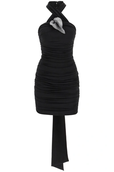 Giuseppe Di Morabito Draped Mini Dress With Diamanté Applique In Black