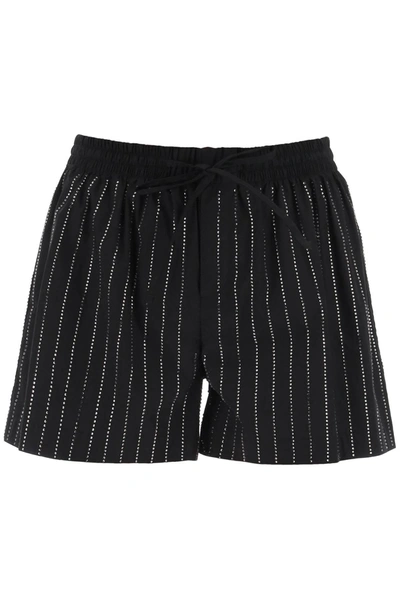 Giuseppe Di Morabito Striped Crystal-embellished Stretch-cotton Shorts In Black