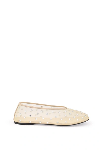 Khaite Marcy Crystal-embellished Mesh Ballet Flats In Beige