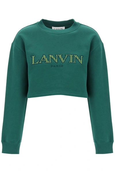 Lanvin Curb Embroidered Cropped Sweatshirt In Green