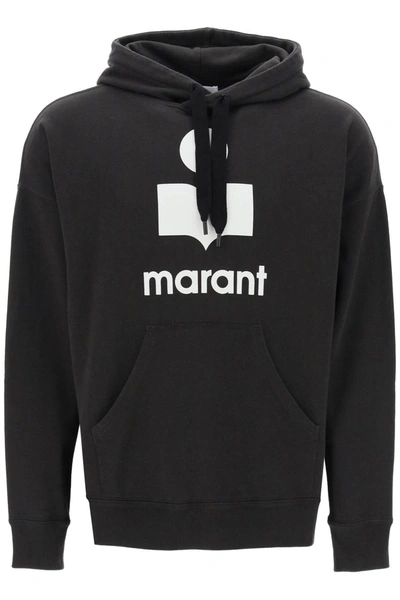 Marant Miley Flocked Logo Hoodie In Black,grey