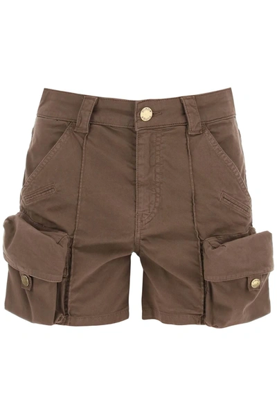 Pinko Cargo Cotton Shorts In Brown