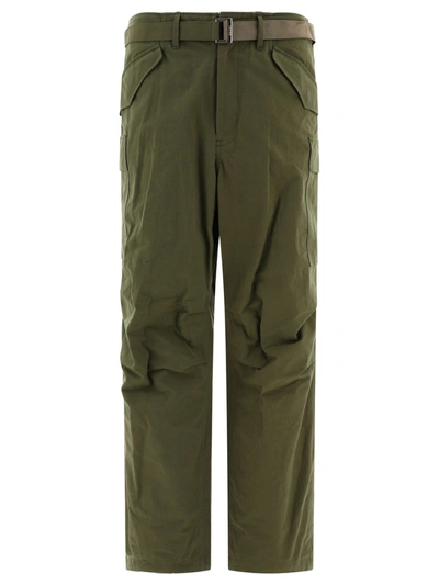 Sacai Cotton And Nylon Blend Cargo Trousers In Green