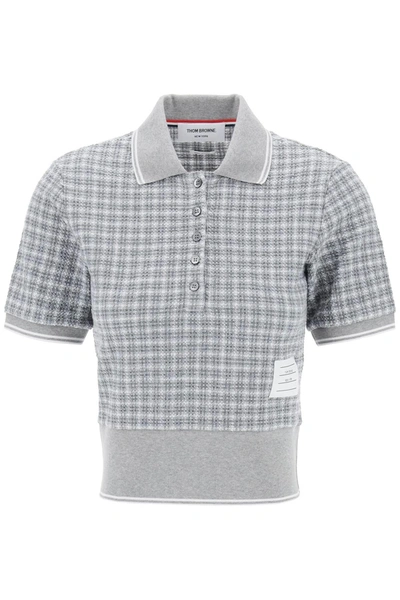 Thom Browne Checked Tweed Polo Shirt In Grey