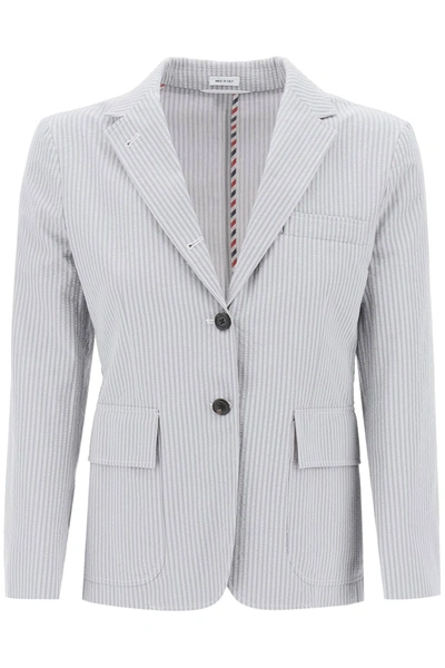 Thom Browne Seersucker Single-breasted Jacket In Grey