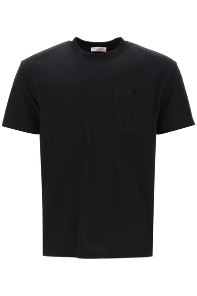 Valentino Cotton V-pocket T-shirt In Black