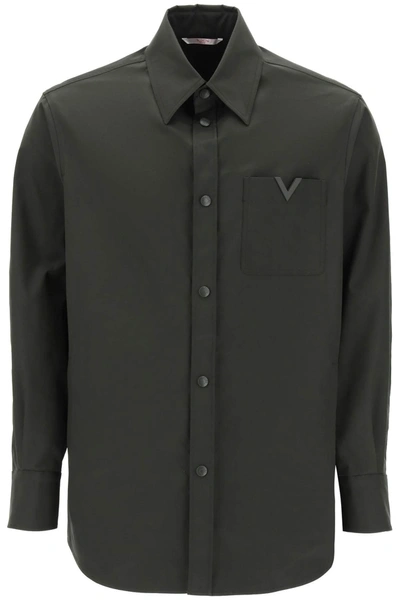 Valentino Snap-up Overshirt In Stretch Nylon In Khaki