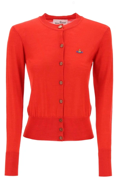 Vivienne Westwood Logo Embroidered Cardigan In Red