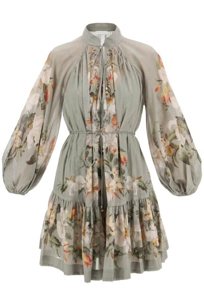 Zimmermann Lexi Billow Floral Mini Dress In Green