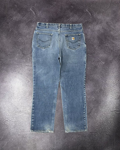 Pre-owned Carhartt X Vintage 90's Carhartt Flame Resistant Faded Work Jeans Pants In Light Blue