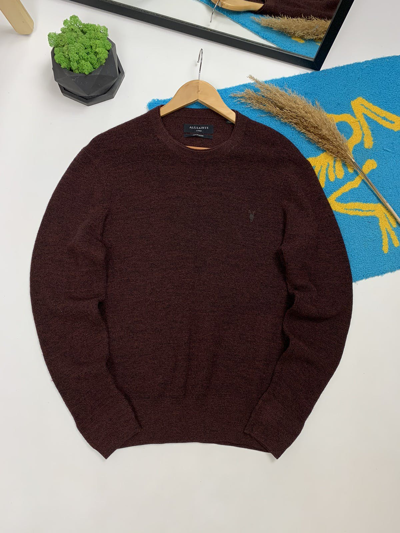 Pre-owned Allsaints Old Money Crew Neck Knit Sweater In Burgundy