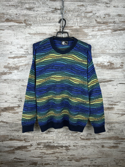 Pre-owned Coloured Cable Knit Sweater X Vintage Mens Coogi Style Vintage Cable Knit Sweater Multicolor 90's (size Medium)