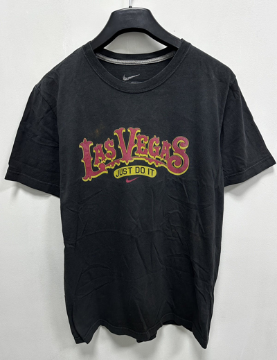 Pre-owned Nike X Vintage Distressed Nike Center Swoosh Las Vegas Hype T-shirt In Faded Black