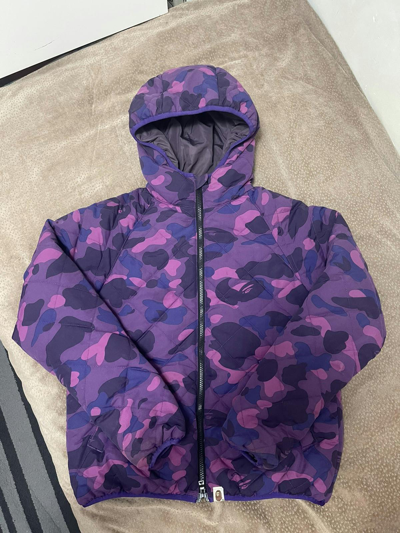 Pre-owned Bape Color Camo Down Hoodie Jacket In Purple