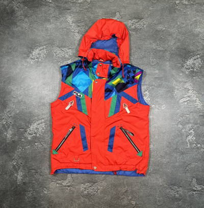 Pre-owned Fila X Vintage 1 Vtg 90's Fila Italia Ski Team Official Aztec Tech Vest In Orange