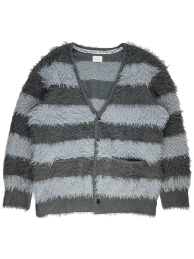 Pre-owned Number N Ine Number (n)ine Mohair Furry Striped Cardigan Sweater Grey