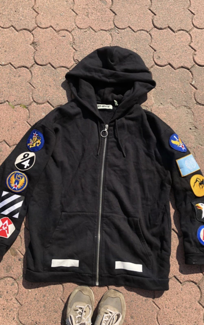 Pre-owned Off-white Zip Hoodie Patches In Black