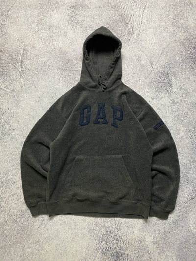 Pre-owned Gap X Vintage Gap Teddy Fleece Center Logo Hoodie Boxy Y2k In Dark Grey