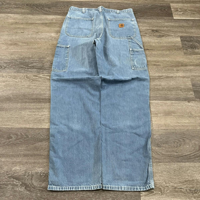 Pre-owned Carhartt X Straight Faded Vintage 90's Carhartt Faded And Distressed Wide Leg Jeans In Blue