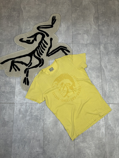 Pre-owned Diesel X Vintage Mens Vintage Diesel T-shirt Big Logo Distressed Y2k Tee In Yellow