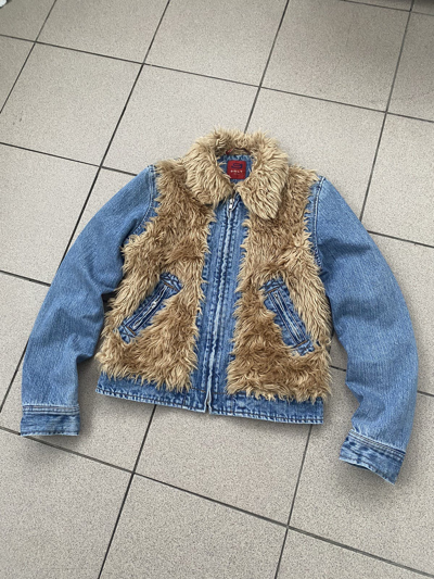 Pre-owned Archival Clothing X Beauty Beast Vintage Japanese Fur Denim Washed Jacket In Blue