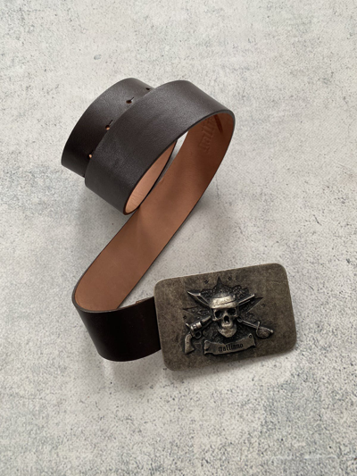 Pre-owned Archival Clothing X Avant Garde Vintage John Galliano Pirate Skull Leather Belt In Brown
