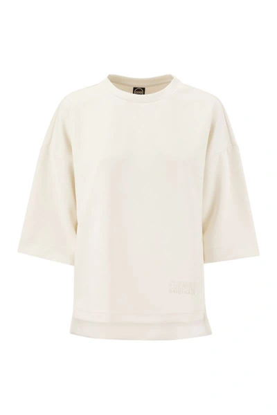 Colmar Crew-neck Sweatshirt With Glitter Logo Print In White
