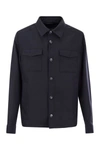 Herno Snap Front Chest Flap Pocket Brushed Wool Cashmere Blend Lined Shirt Jacket In Blue