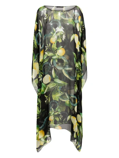 Roberto Cavalli Printed Silk Chiffon Caftan Dress In Black