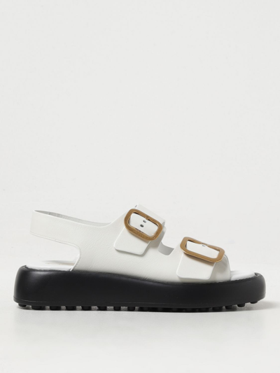 Tod's Buckled Leather Sandals In White