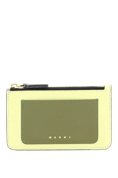 Marni Tricolor Zippered Cardholder In Yellow, Beige, Green