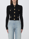 Balmain Button-embellished Ribbed Cardigan In Black