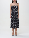Dolce & Gabbana Printed Waist Belted Dress With Pleated Skirt In Black