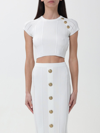 Balmain Ribbed Knit Top With 3-button Embellishments In White