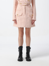Balmain Light-pink Frayed Tweed Mini Skirt In Wool Blend Woman In Pink
