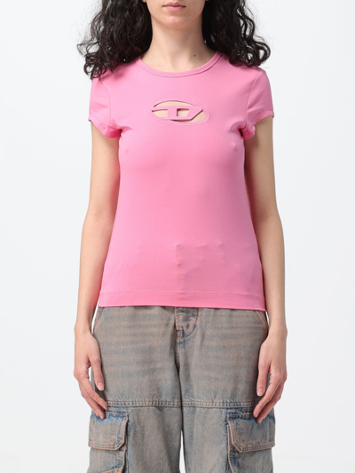 Diesel T-angie Cotton T-shirt In Pink & Purple