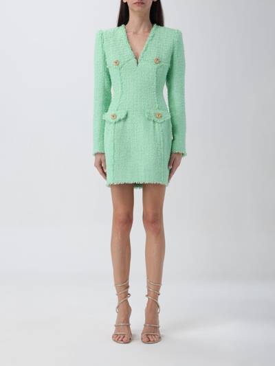 Balmain Button-embellished Tweed Minidress In Green
